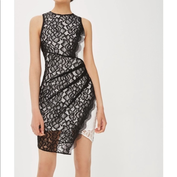 Topshop Petite Asymmetric Hem Lace Mini Dress 2P - Picture 1 of 8